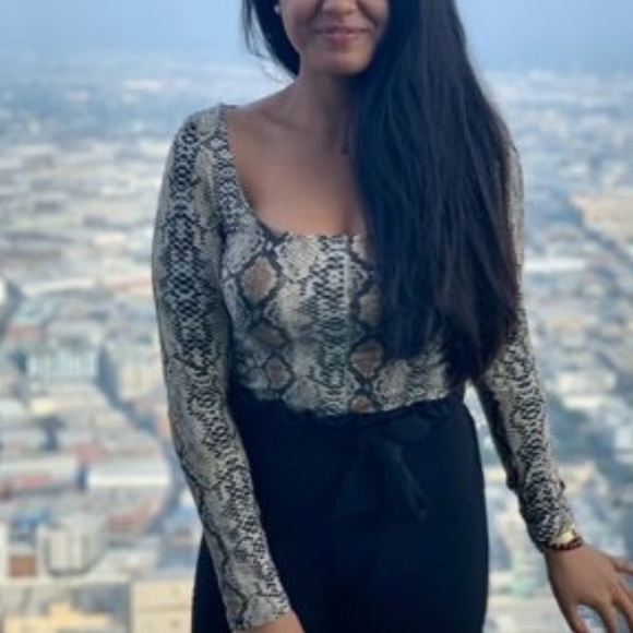 Top shirt snake print sexy square neck fit Long sleeve - Picture 6 of 6